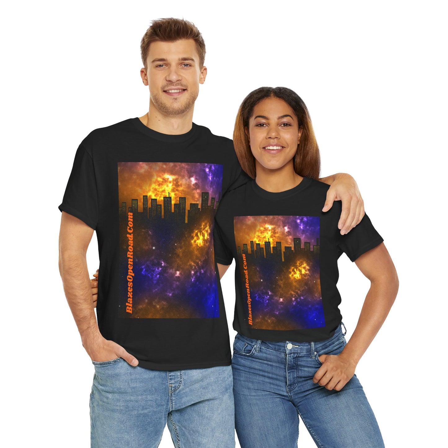 Jax Blaze Ryder Cosmic Cityscape Tee: Unisex Urban Stars in Heavy Cotton Comfort
