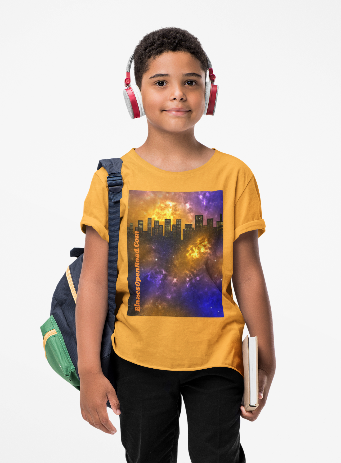 Kids Jax Blaze Ryder Cosmic Cityscape Tee: Urban Stars in Heavy Cotton Comfort