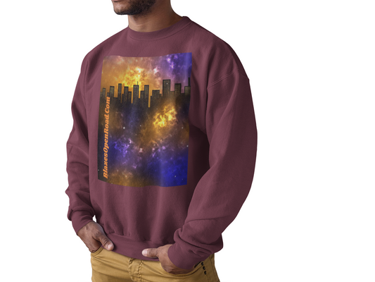 Jax Blaze Cosmic Cityscape Unisex Heavy Blend Crewneck Sweatshirt – Soft 50/50 Cotton-Poly Graphic Tee for Cozy Comfort & Stylish Gifting